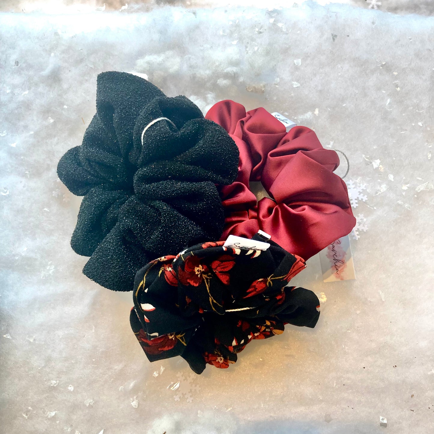 Chouchou en coton - Fleurs rouges