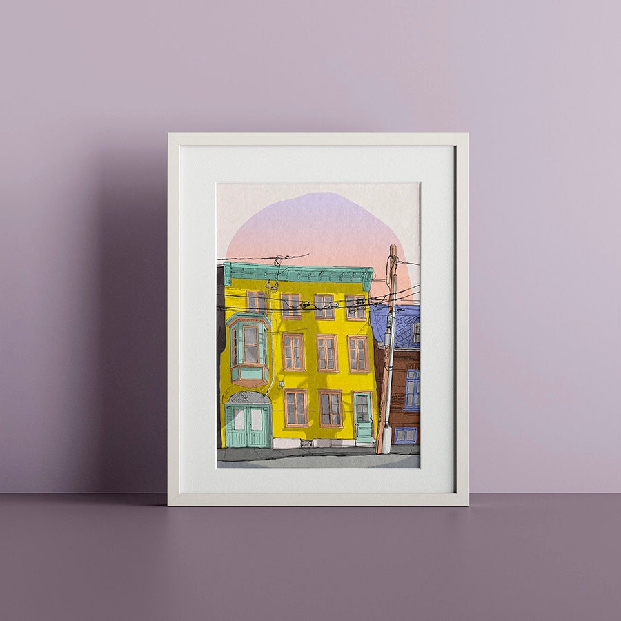 Illustration décorative - Maison jaune soleil