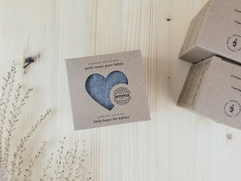 Coussin réconfort cœur - Coton bio gris