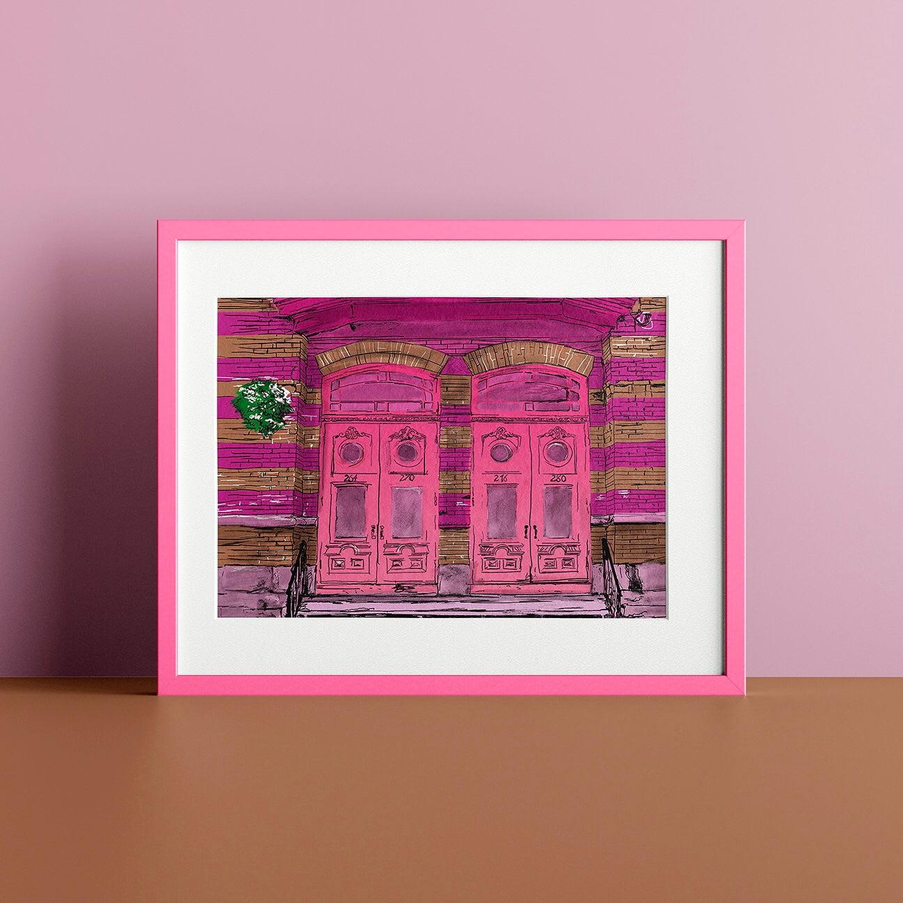 Illustration postale - Les portes roses