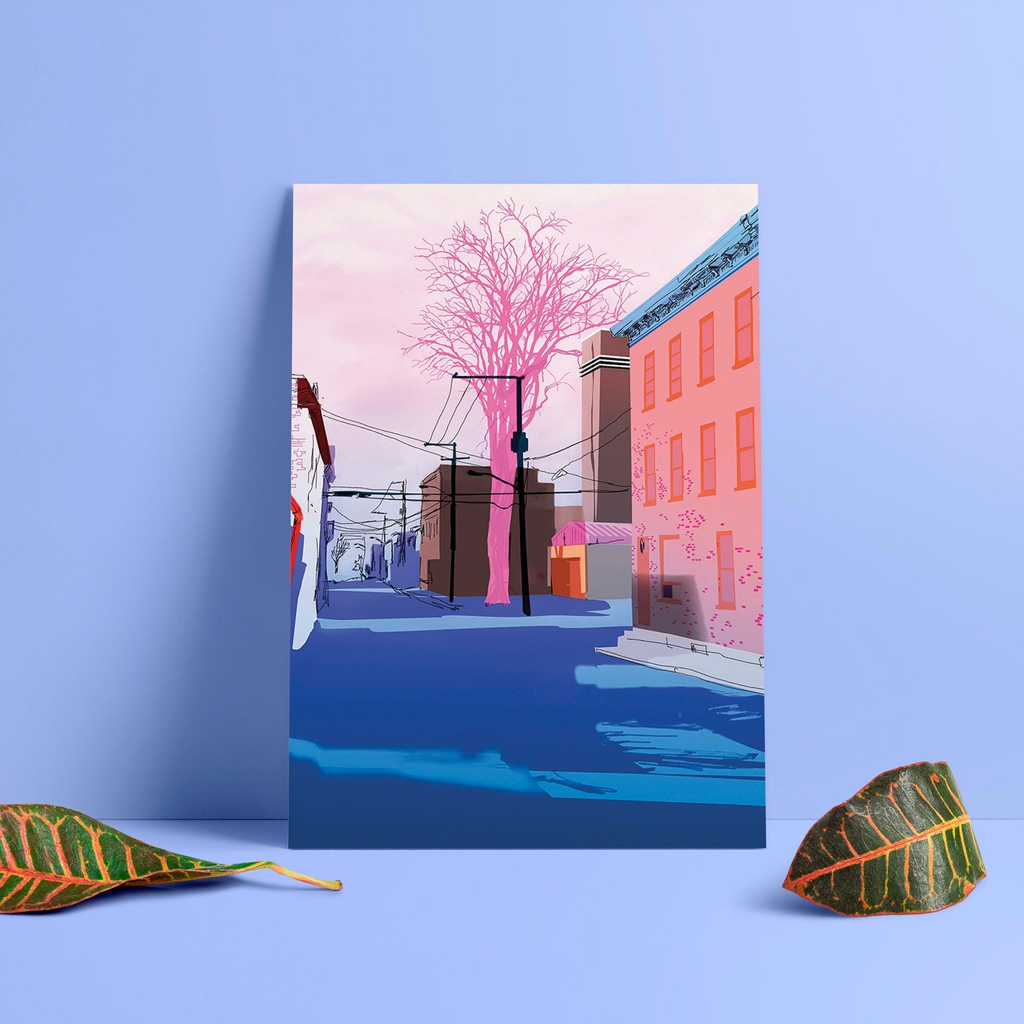 Illustration postale - Arbre rose