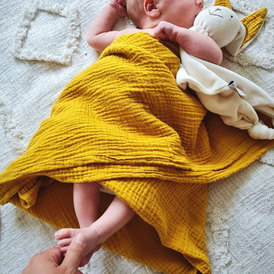 Couverture en mousseline de coton bio - Curry