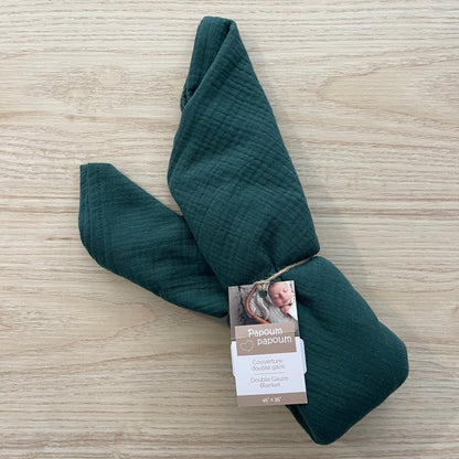 Couverture en mousseline de coton bio - Vert forêt