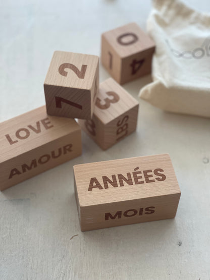 Blocs en bois âge et poids, par Coco village