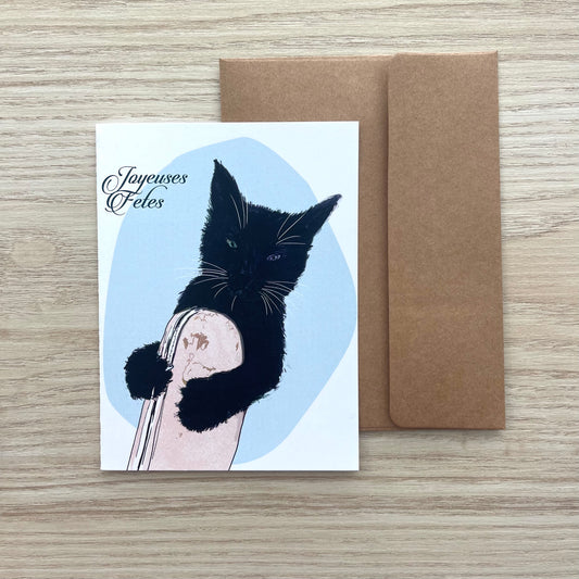Carte de souhaits - Joyeuses Fêtes Chat noir