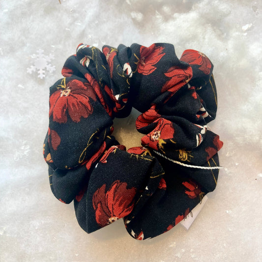 Chouchou en coton - Fleurs rouges