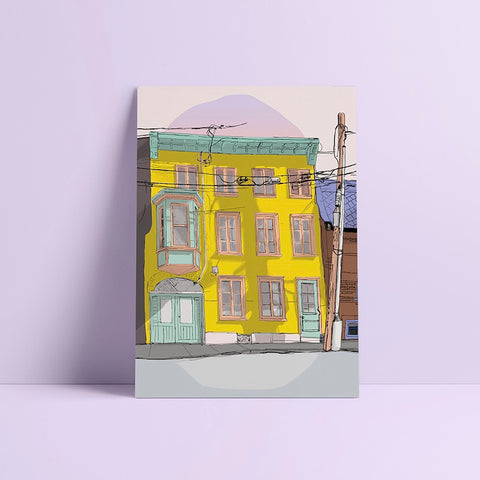 Illustration postale - Maison jaune soleil