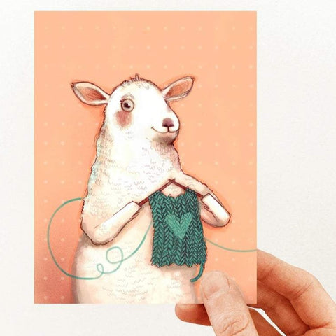 Carte de souhaits - Mouton qui tricote