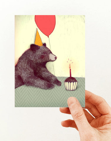 Carte de souhaits - Ours noir d'anniversaire