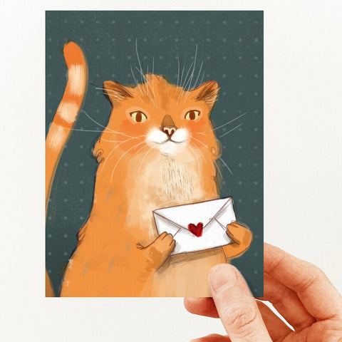 Carte de souhaits - Chat roux messager