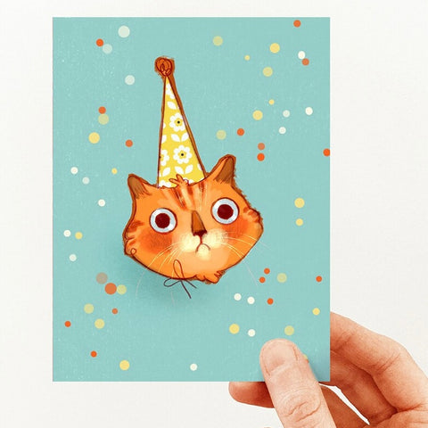 Carte de souhaits - Tête de chat roux d'anniversaire