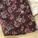 Couverture chaude en tricot - Fleurs bourgogne/Crème