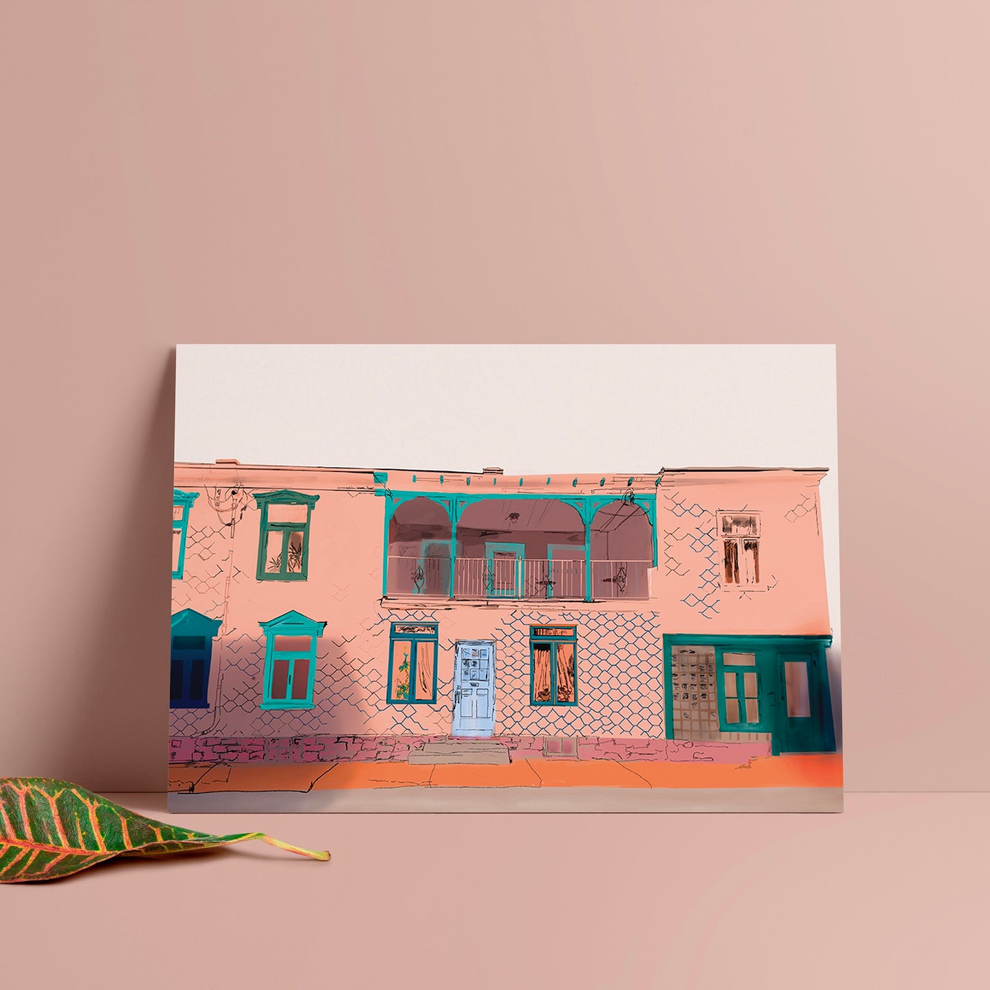 Illustration postale - Maison saumon