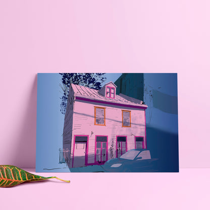 Illustration postale - Maison rose